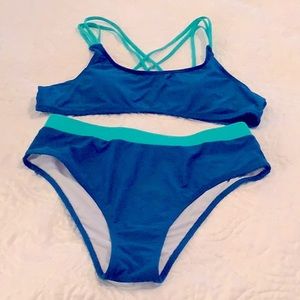 2 piece high waisted swimsuit royal & teal NWOT